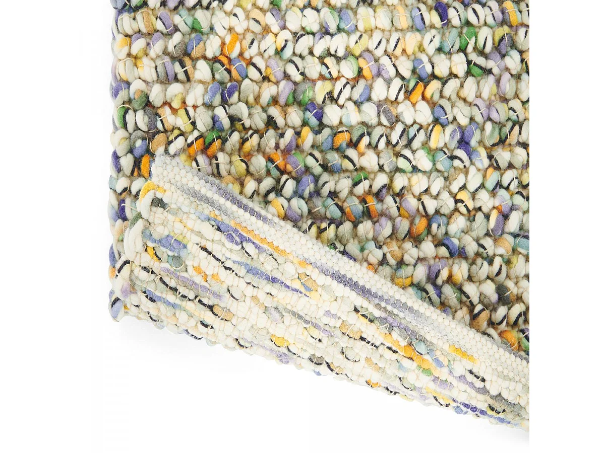 tapis salon 200x300 tissé en laine beige et jaune rectangle motif faux uni