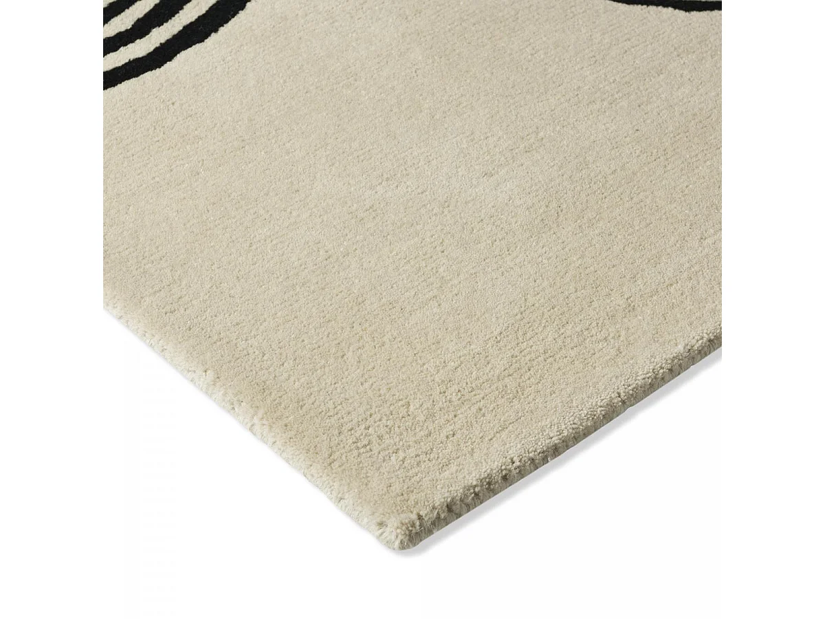 tapis chambre 160x230 fait main en laine crème et noir motif géométrique