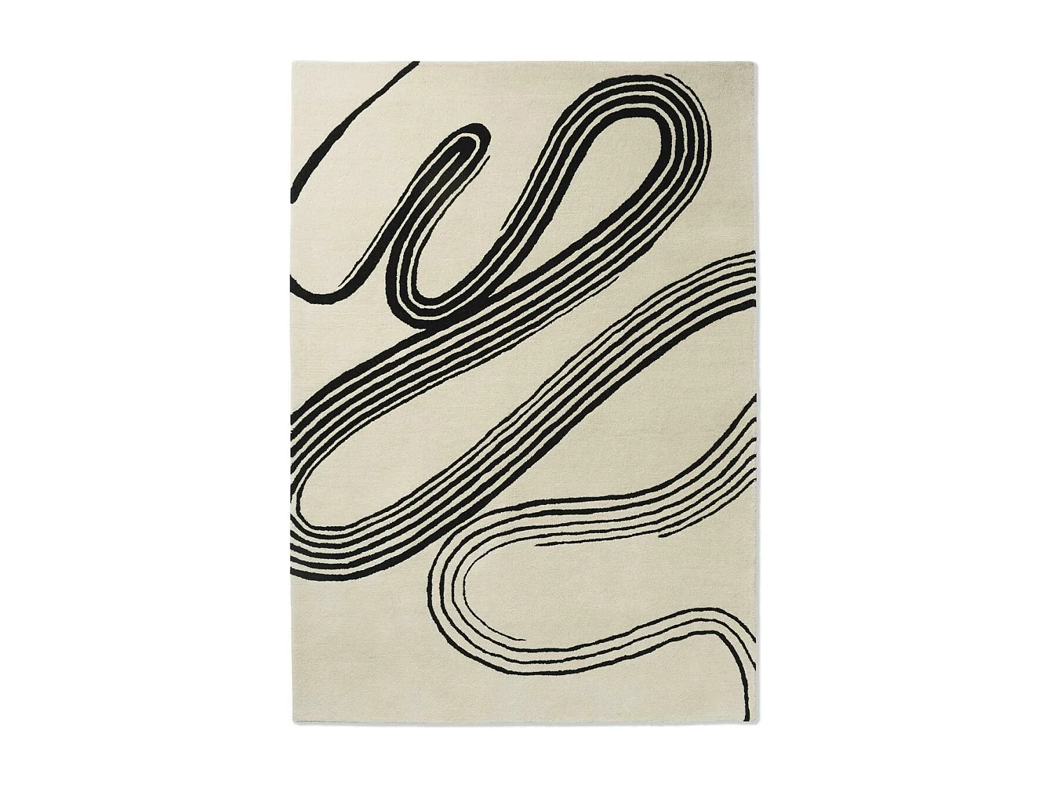 tapis chambre 160x230 fait main en laine crème et noir motif géométrique