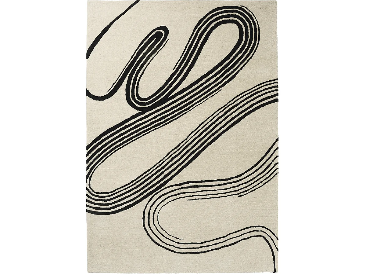 tapis chambre 160x230 fait main en laine crème et noir motif géométrique