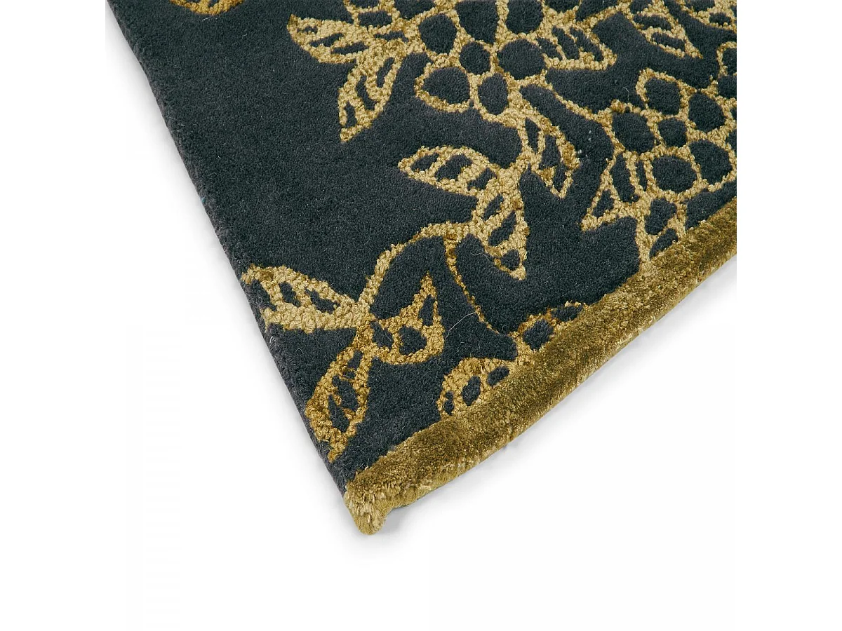 tapis salon 200x280 fait à la main en laine noir et or rectangle motif floral