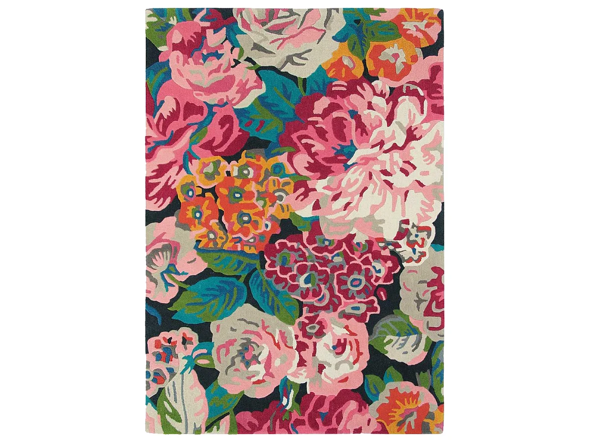 Tappeto da soggiorno e camera da letto fatto a mano in lana con motivo floreale PEONIA