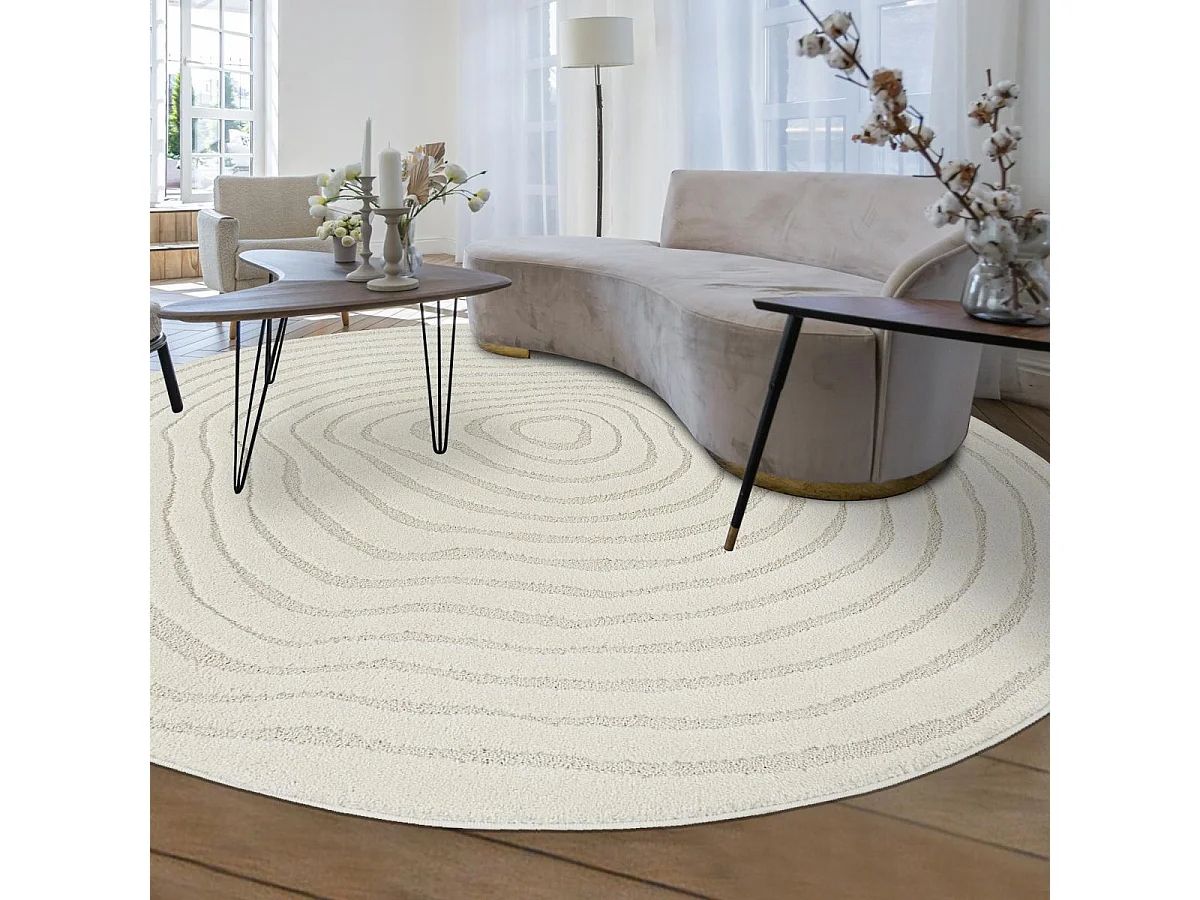 Tapis rond LYN9 SPIRATRI  ∅ 120 cm Crème Tapis facile d'entretien idéal pour l'entrée