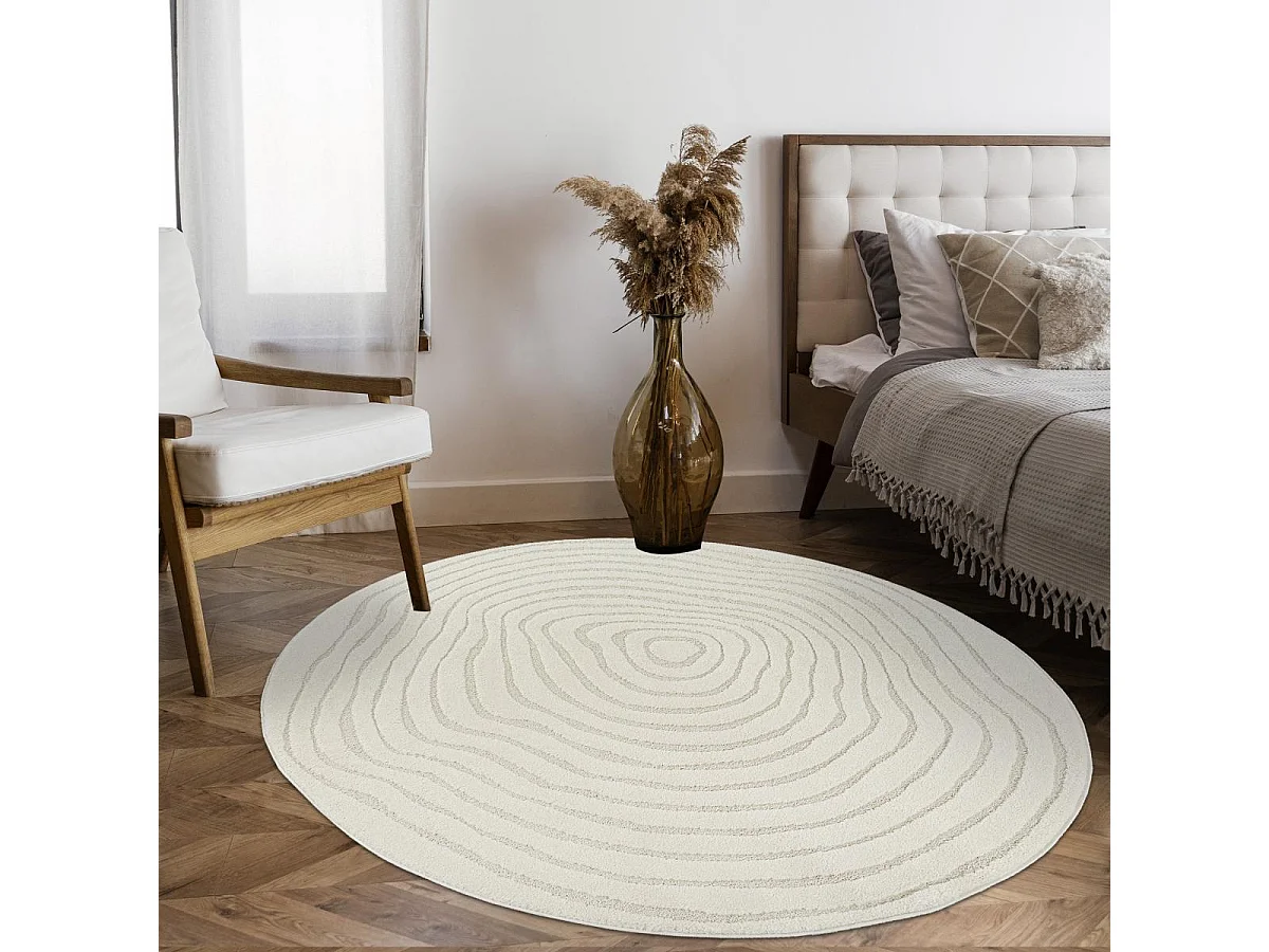 Tapis rond LYN9 SPIRATRI  ∅ 120 cm Crème Tapis facile d'entretien idéal pour l'entrée