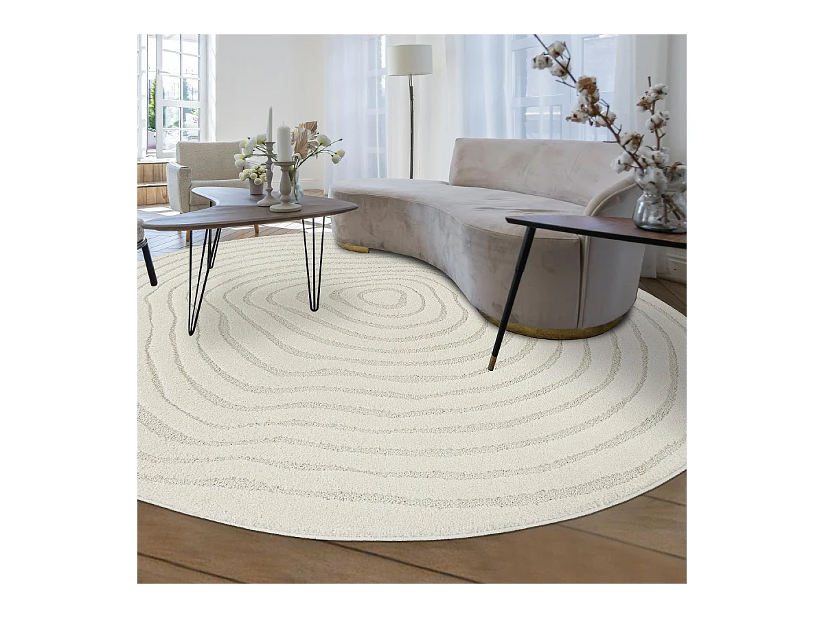Tapis rond LYN9 SPIRATRI  ∅ 120 cm Crème Tapis facile d'entretien idéal pour l'entrée