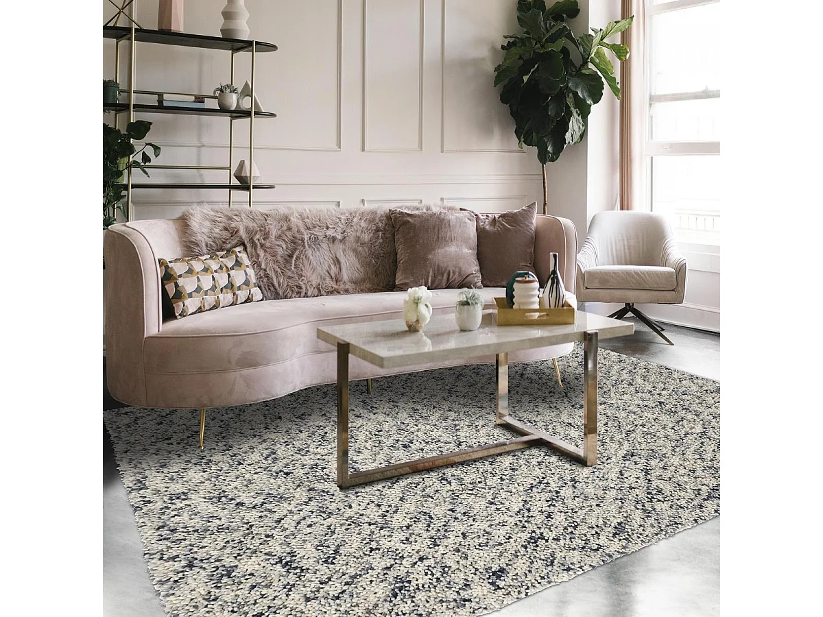 Tapis shaggy 140x200 rectangle tissé gris et crème en laine motif faux uni DOTS