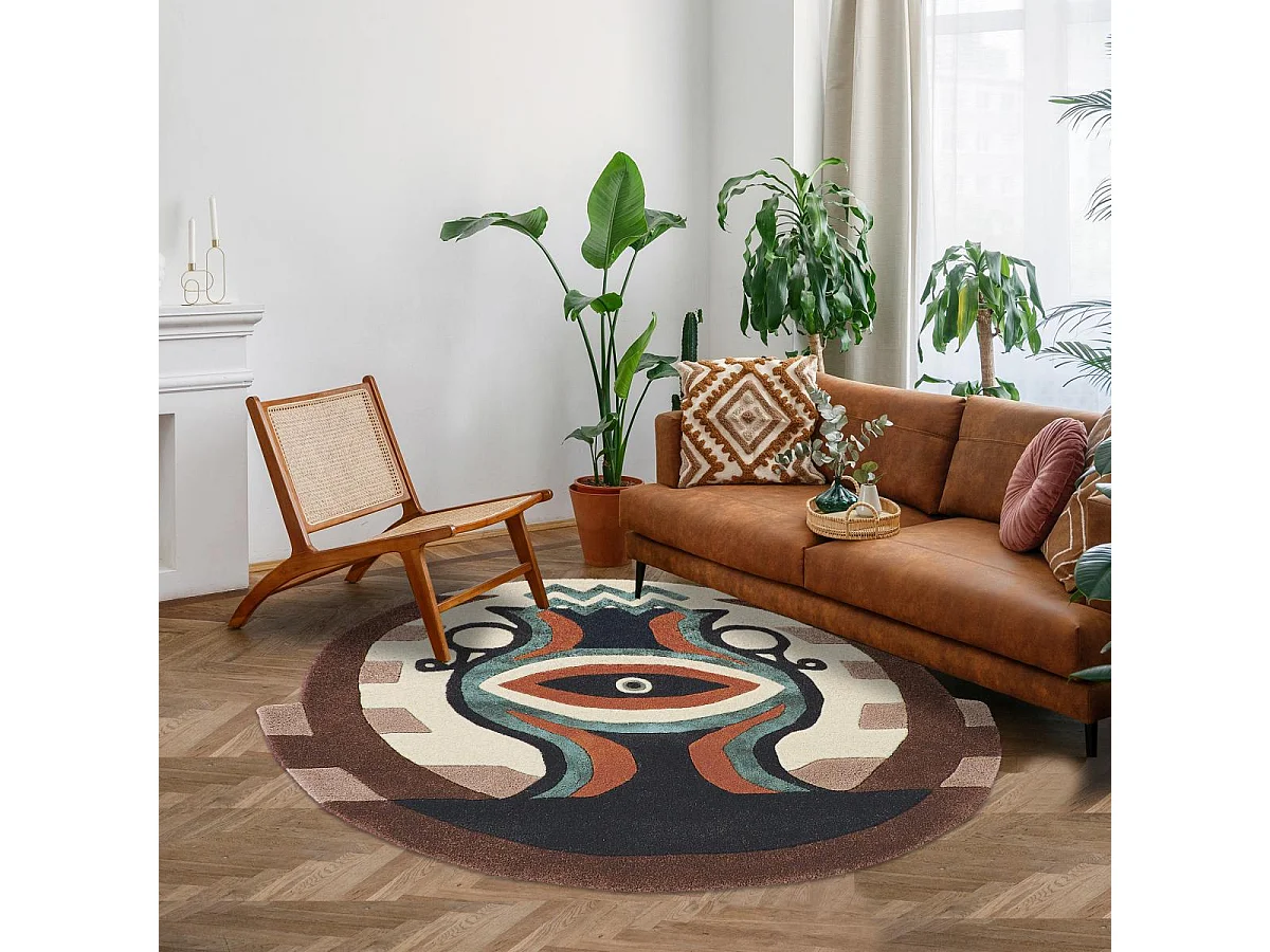 tapis entrée 100x100 fait à la main en laine multicolore motif fresque