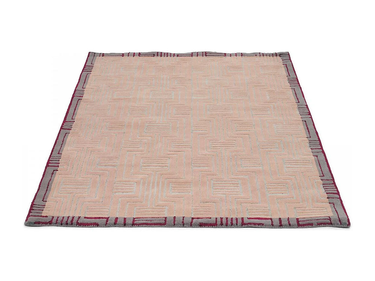 tapis salle à manger 250x350 fait à la main en laine rose motif géométrique