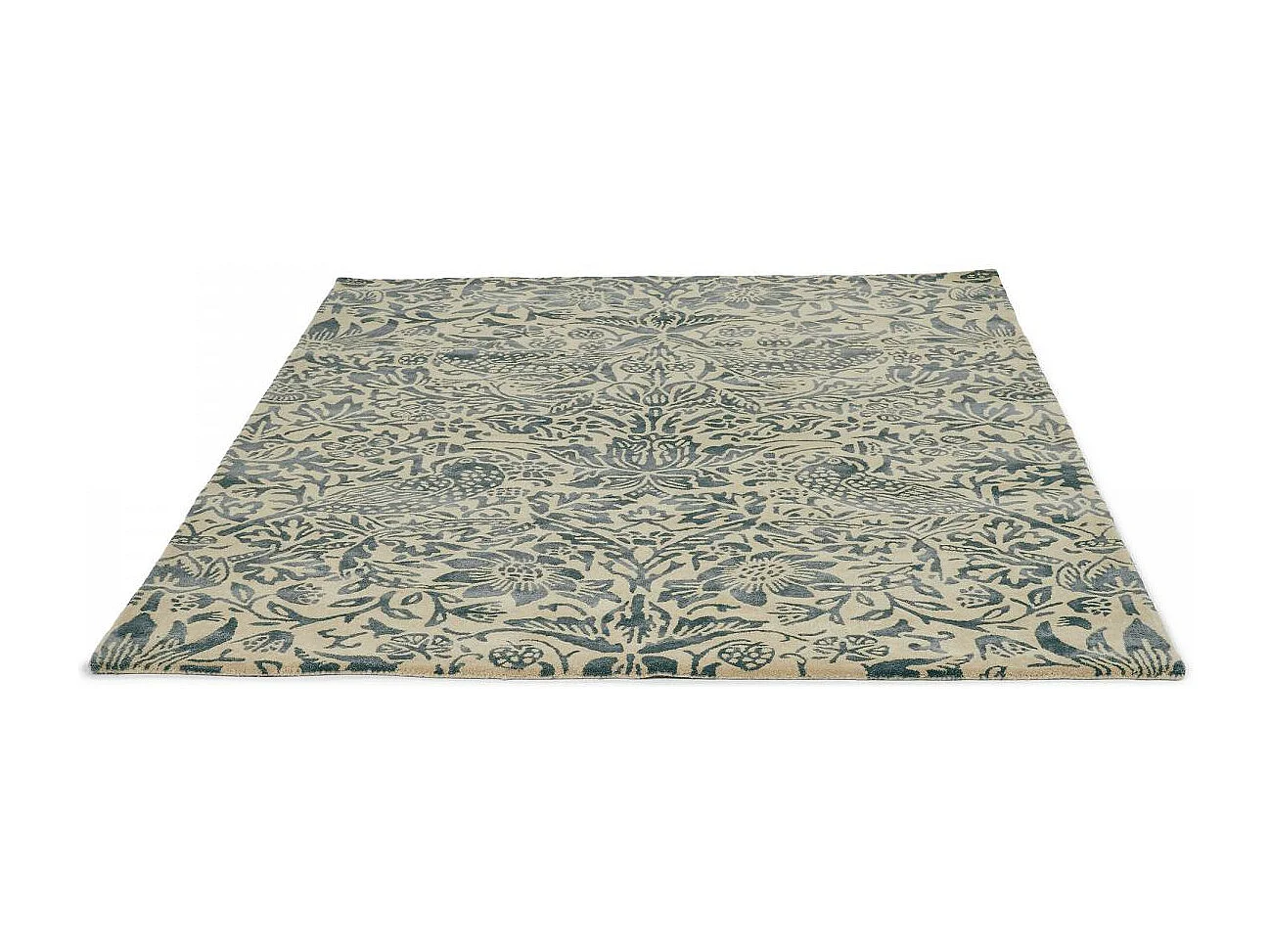 tapis chambre 170x240 fait à la main en laine gris et taupe motif floral