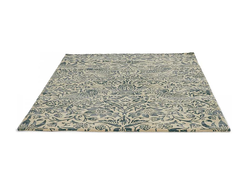 tapis chambre 170x240 fait à la main en laine gris et taupe motif floral