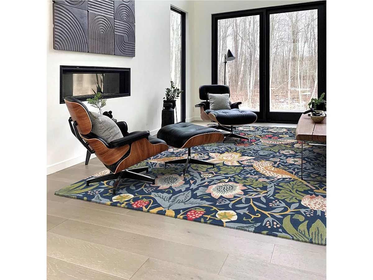 tapis chambre 170x240 fait à la main en laine indigo rectangle motif floral