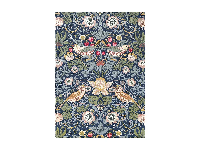 tapis chambre 170x240 fait à la main en laine indigo rectangle motif floral