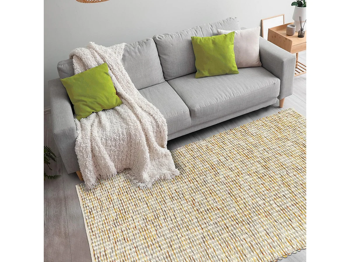 Tappeto Kilim 160x230 rettangolo realizzato a mano in lana giallo e panna