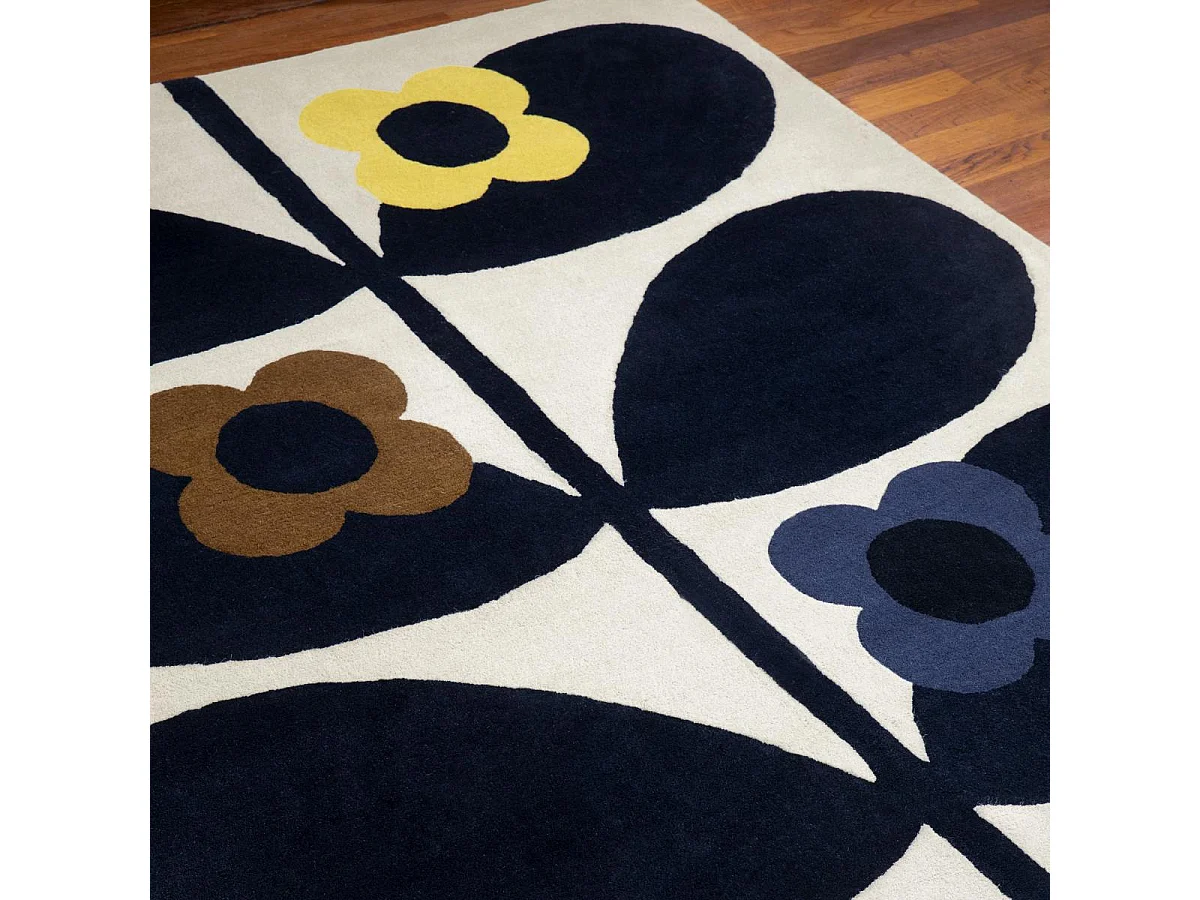 tapis chambre 200x280 fait main en laine noir et jaune rectangle motif floral