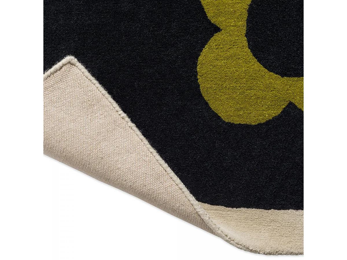 tapis chambre 200x280 fait main en laine noir et jaune rectangle motif floral