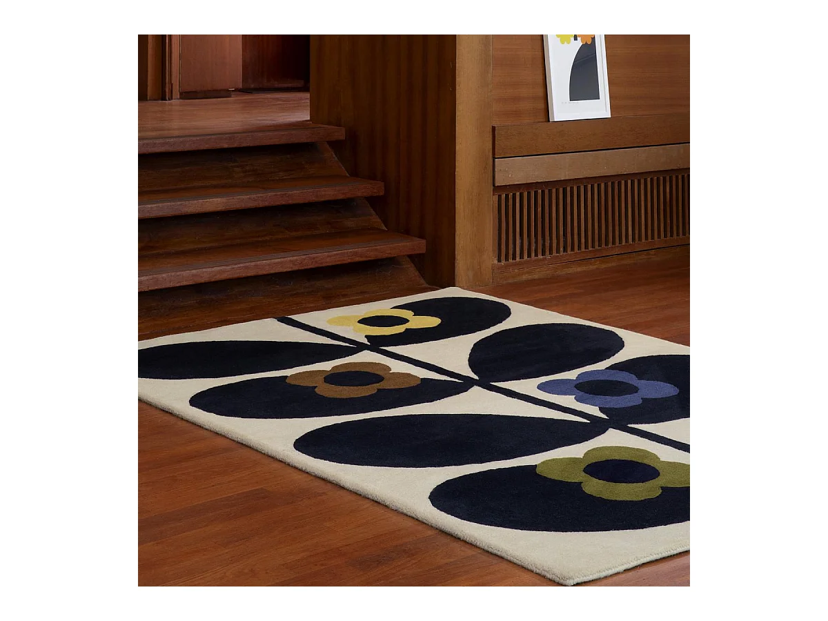 tapis chambre 200x280 fait main en laine noir et jaune rectangle motif floral