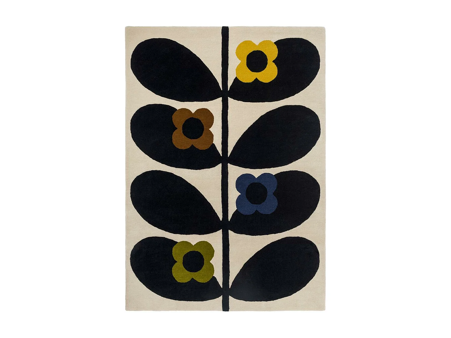 tapis chambre 200x280 fait main en laine noir et jaune rectangle motif floral