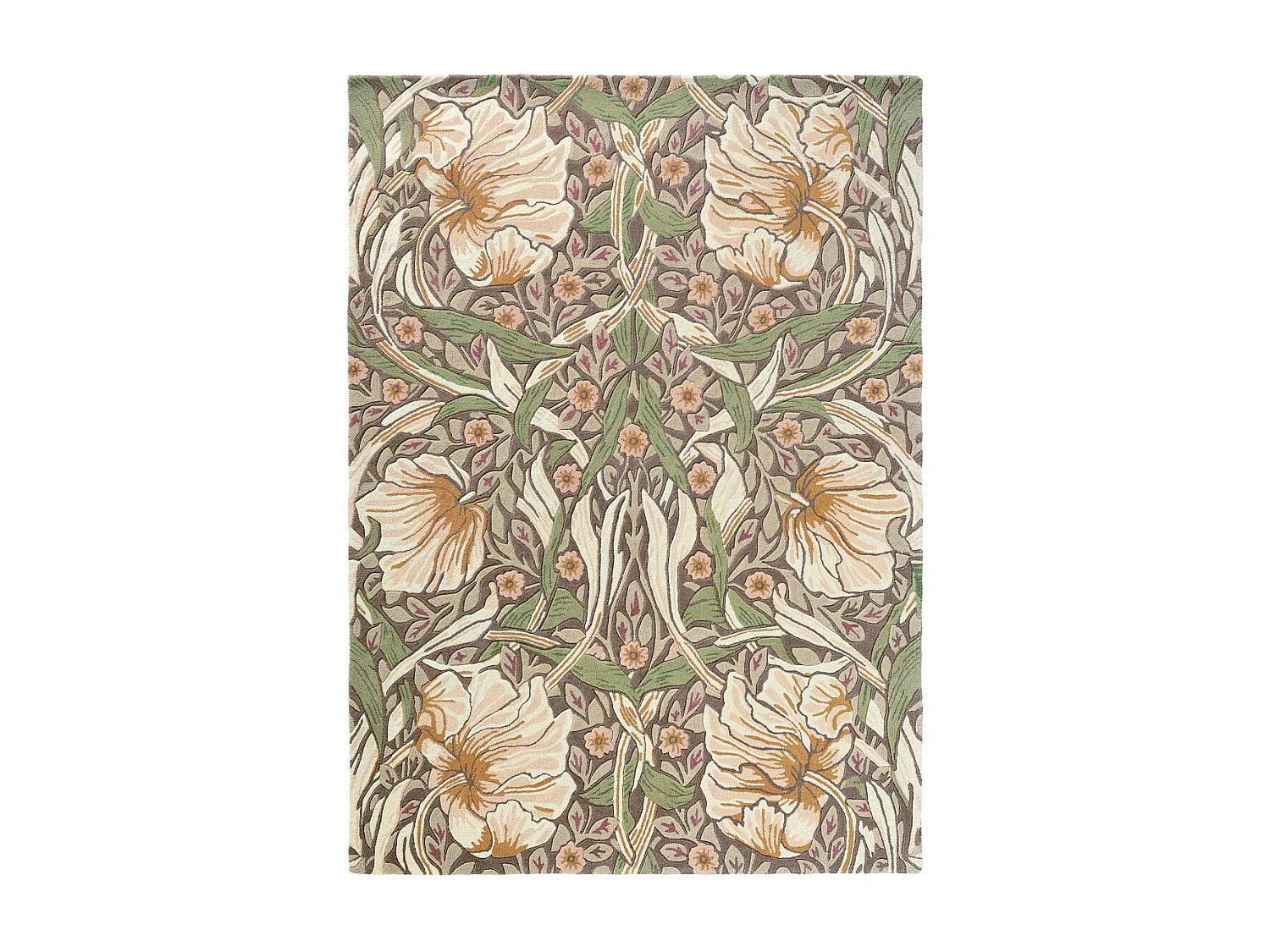 tapis chambre 170x240 fait à la main en laine aubergine et vert motif floral