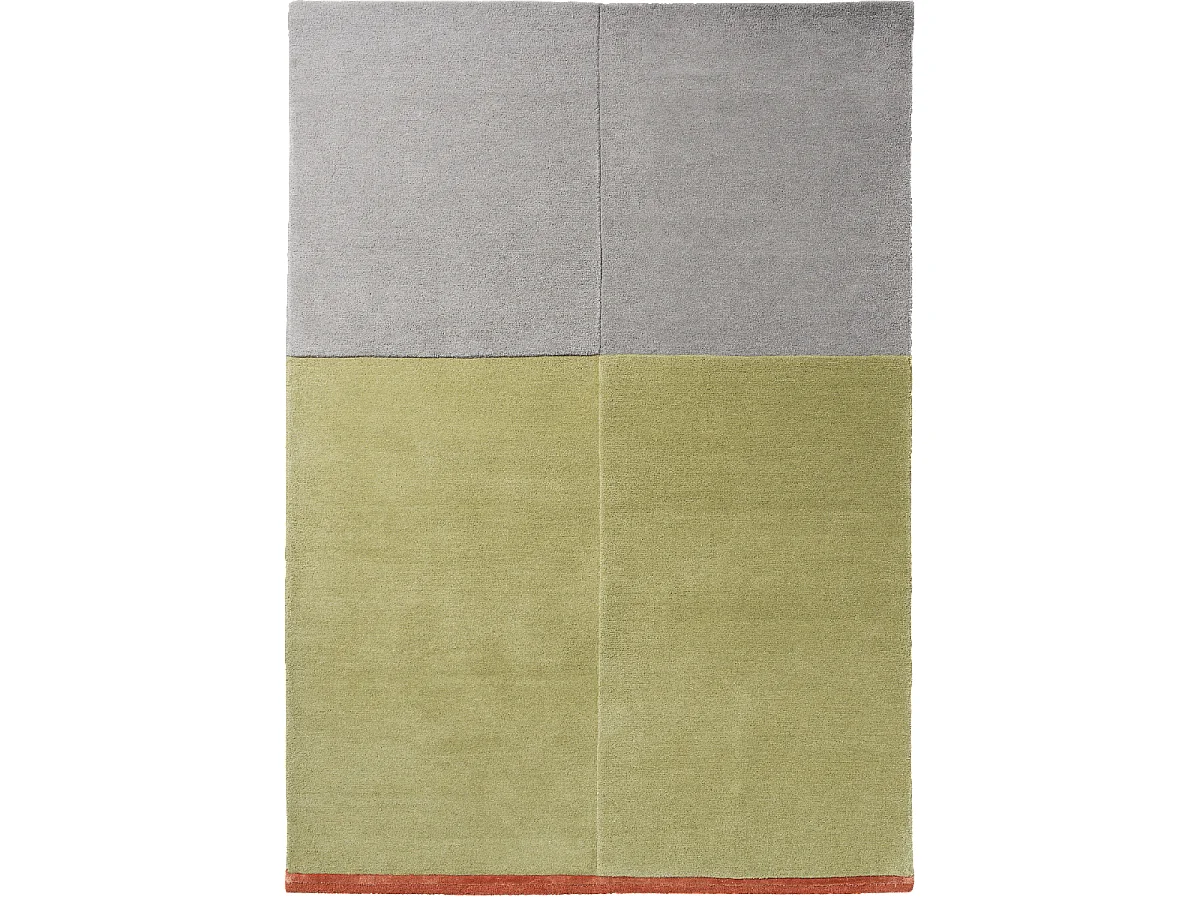 tapis open space 200x280 fait main en laine vert et gris rectangle motif simple