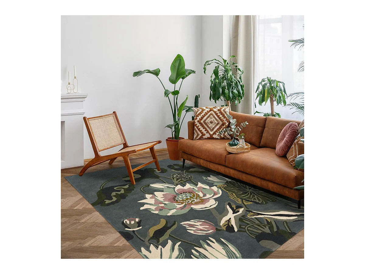 tapis salle à manger 250x350 fait à la main en laine vert et beige