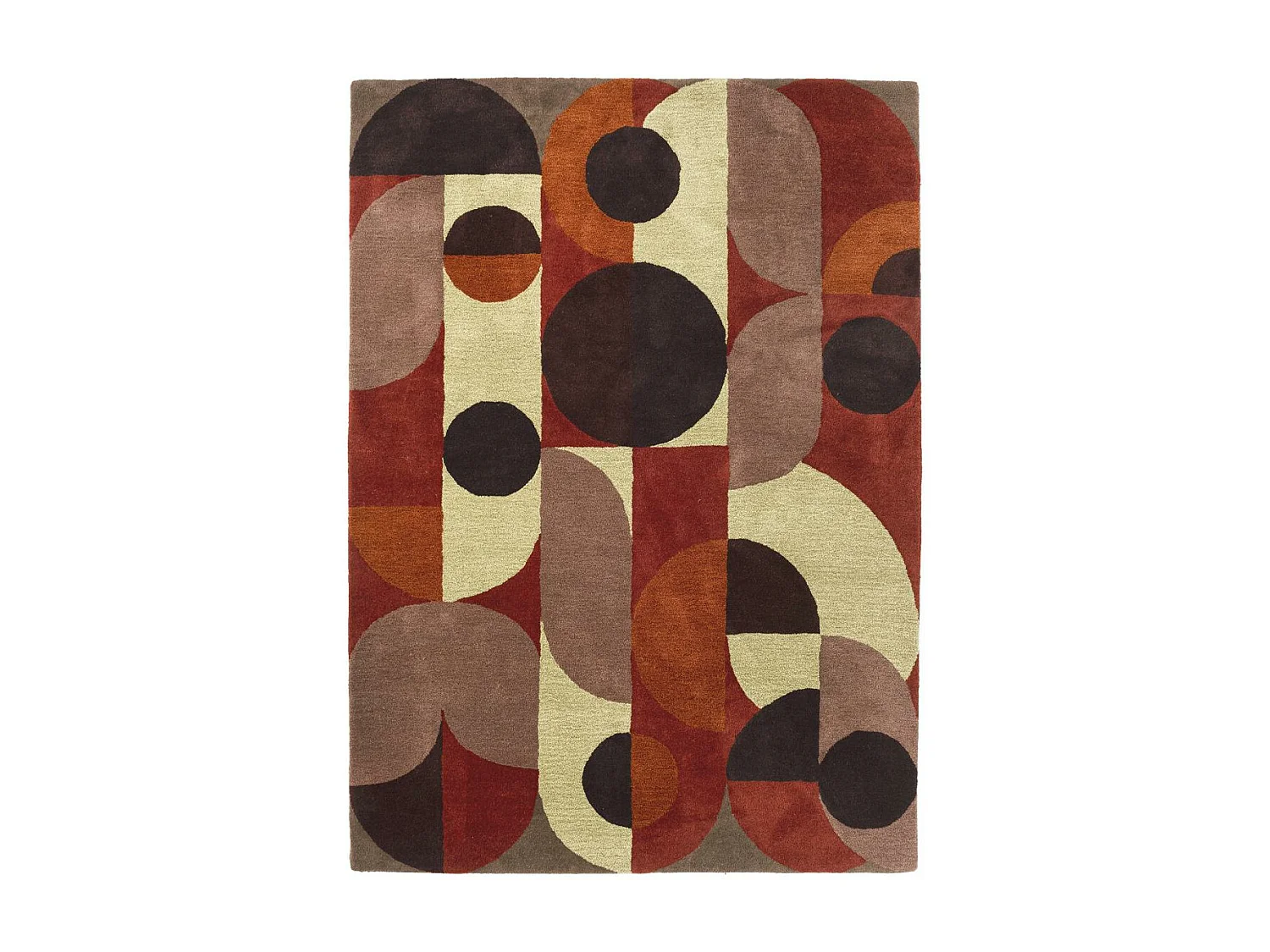 tapis chambre 160x230 fait à la main en laine rouge et orange motif seventies