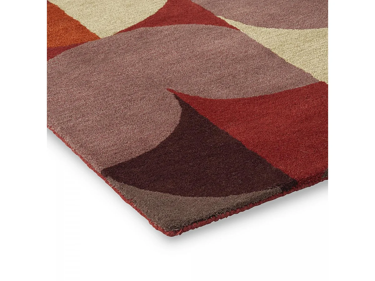 tapis chambre 160x230 fait à la main en laine rouge et orange motif seventies