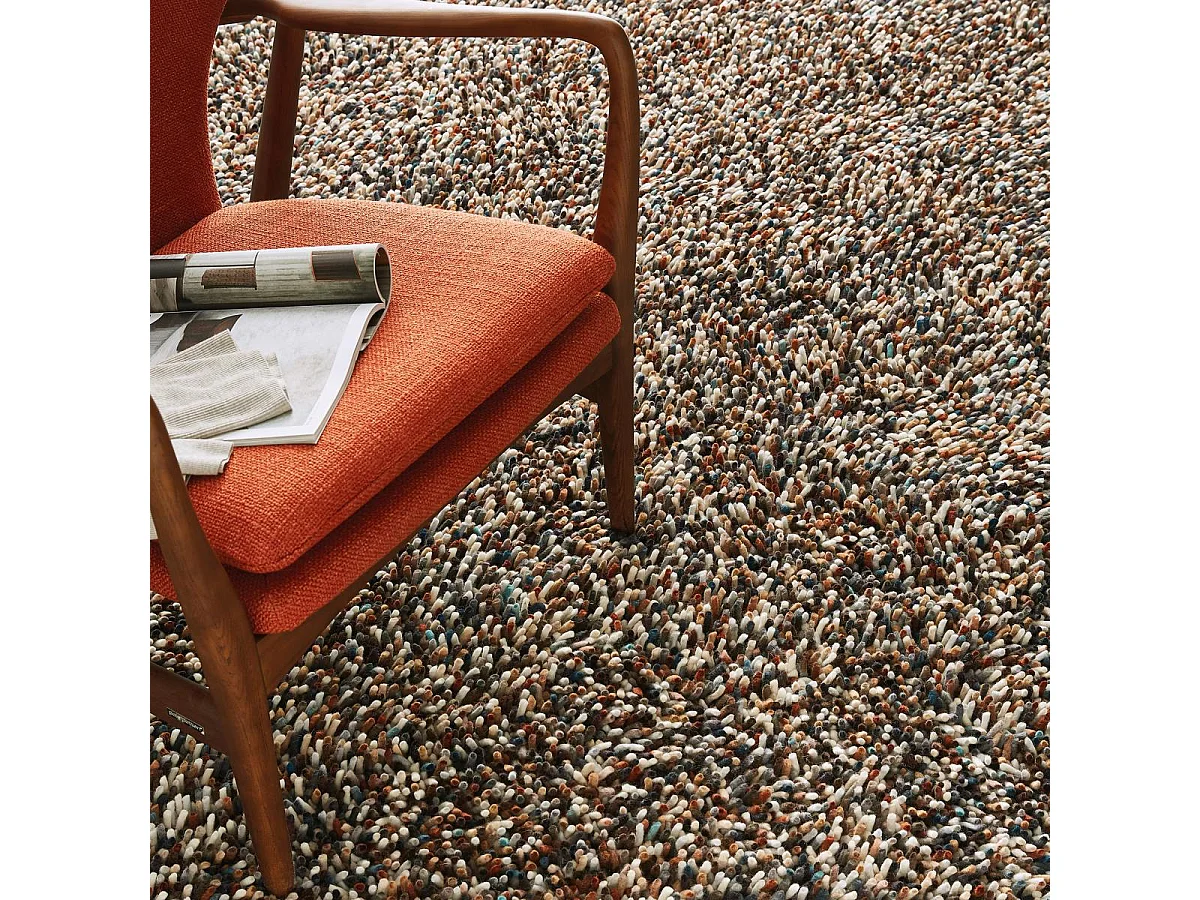 Tapis shaggy 140x200 rectangle tissé bleu et gris en laine motif faux uni DOTS