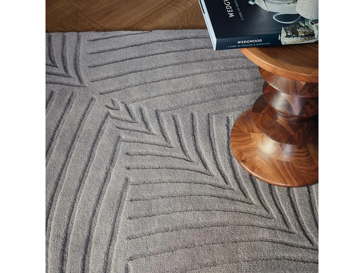 tapis salle à manger 250x350 fait à la main en laine gris motif faux uni