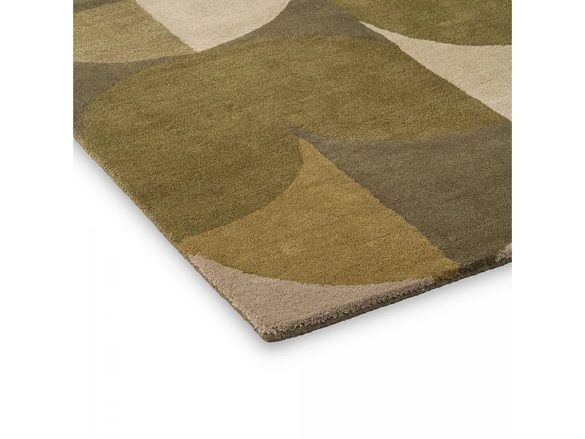 tapis grand salon 250x350 fait à la main en laine vert et beige motif seventies