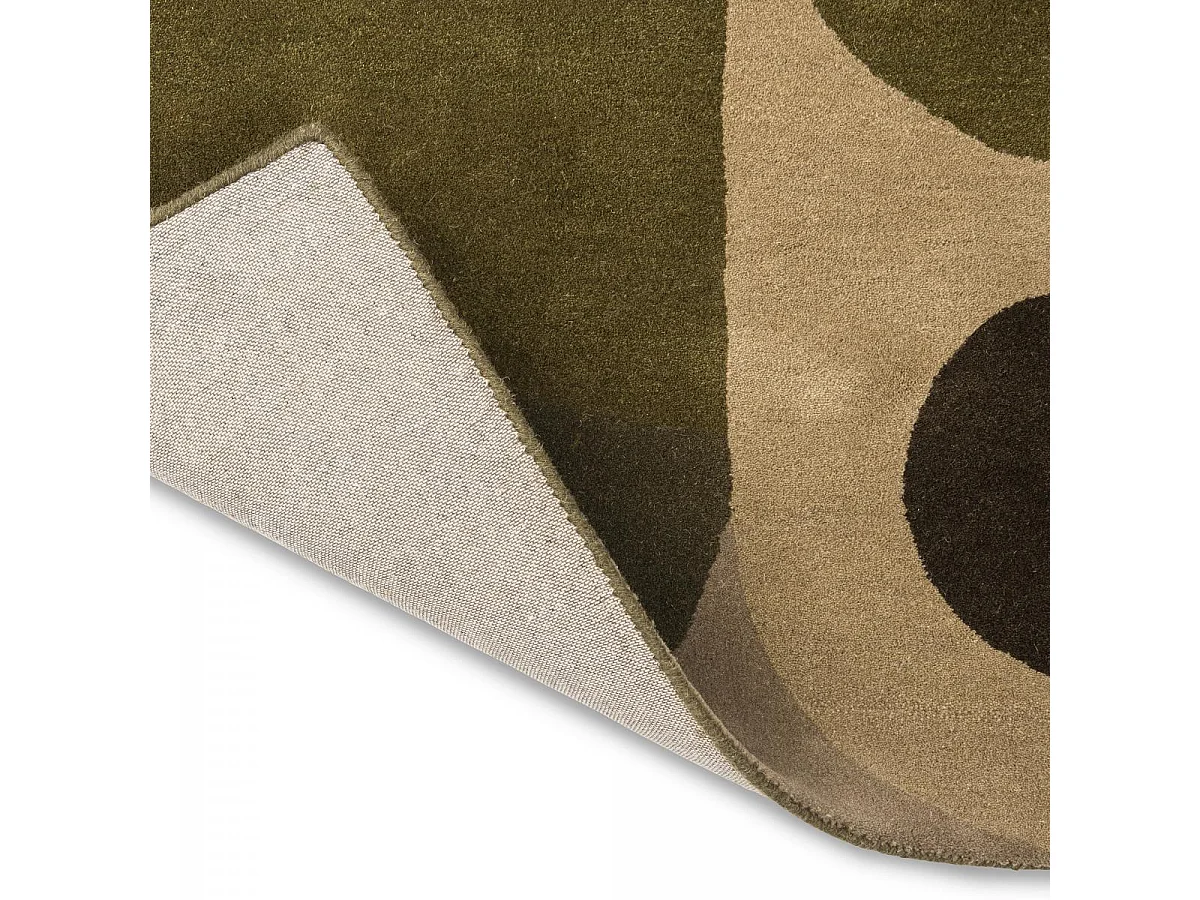 tappeto da soggiorno ampio 250x350 realizzato a mano in lana verde e beige modello anni settanta