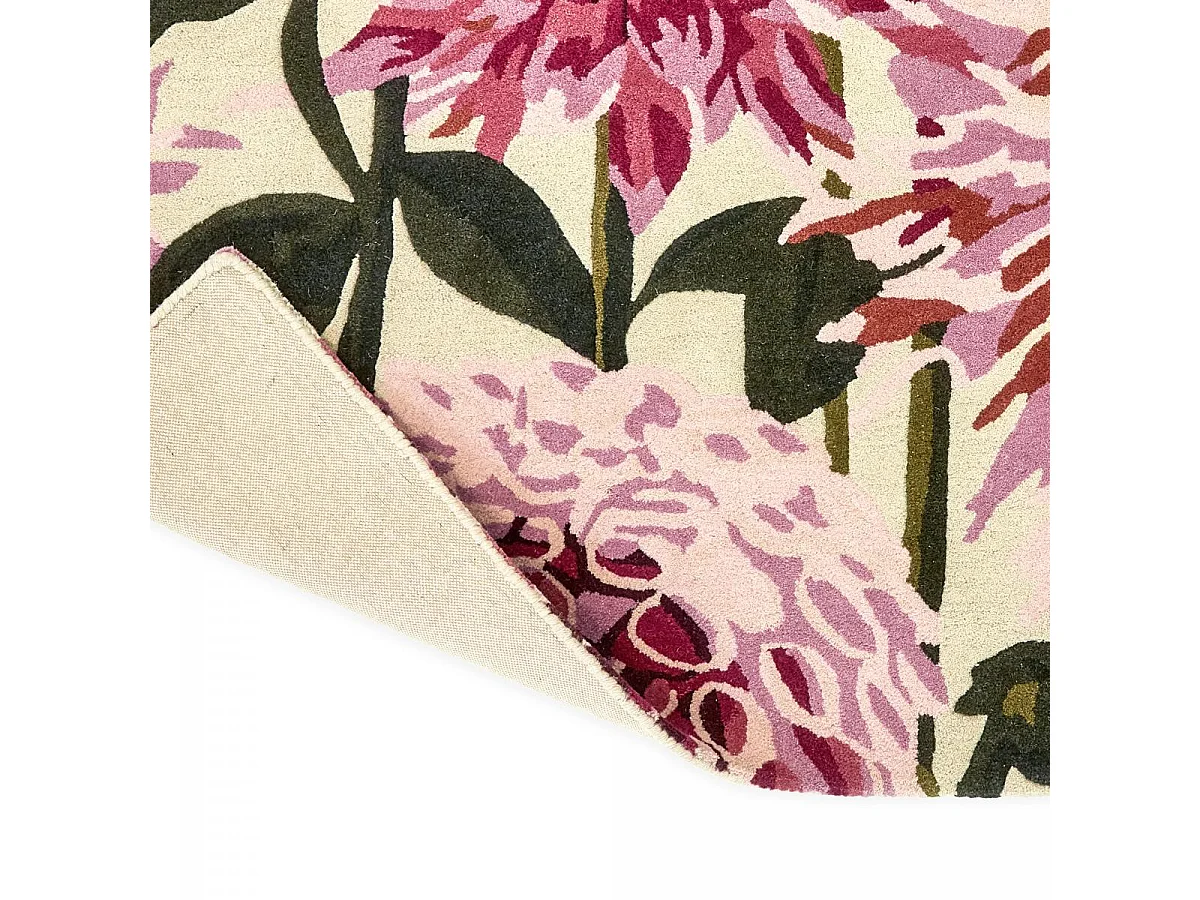 tapis entrée 140x200 fait à la main en laine rose et vert rectangle motif floral