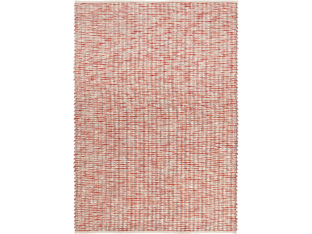 tapis open space 200x280 fait main en laine crème et rouge motif faux uni