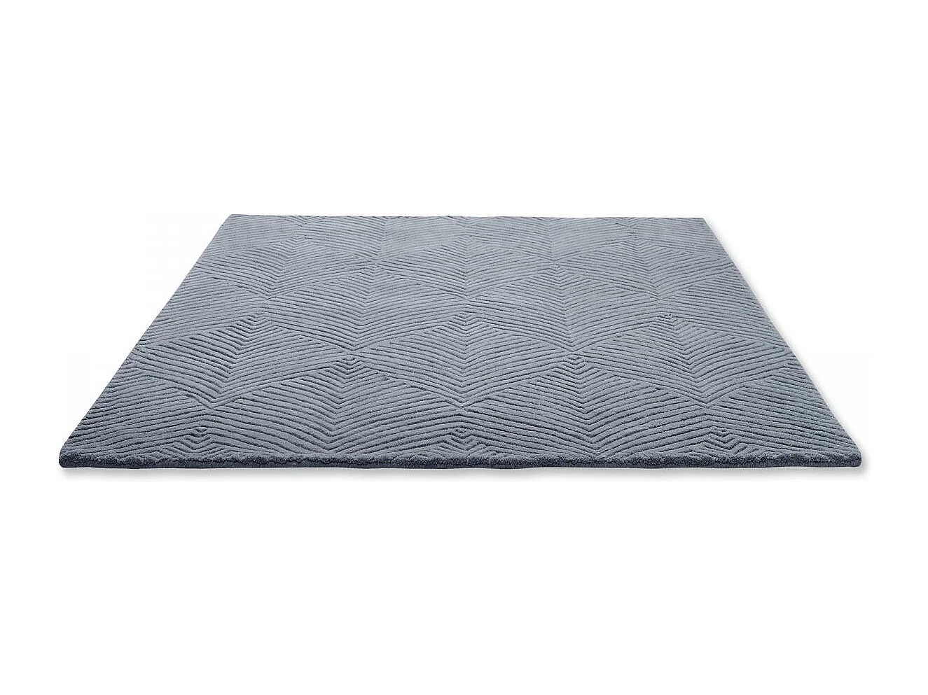 tapis salon 200x280 fait à la main en laine bleu et gris rectangle motif faux uni
