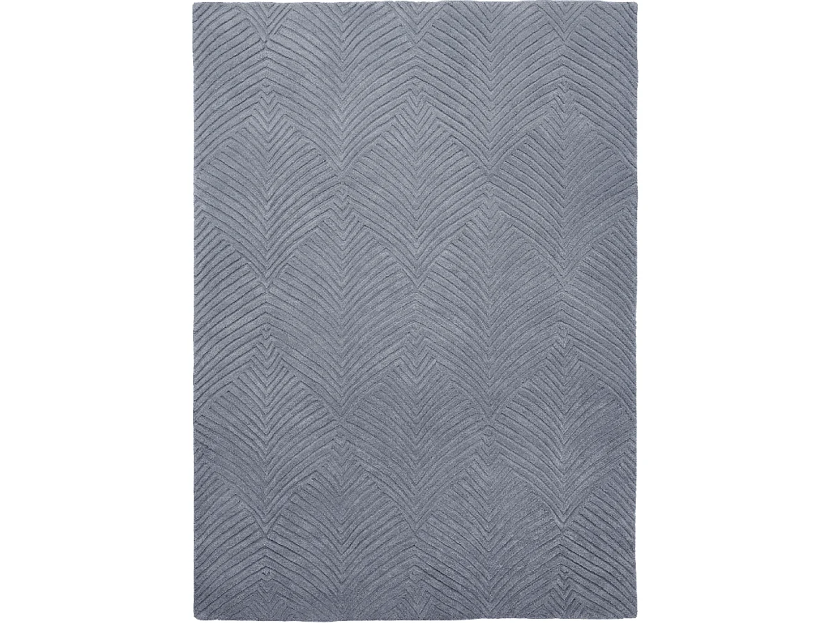 tapis salon 200x280 fait à la main en laine bleu et gris rectangle motif faux uni