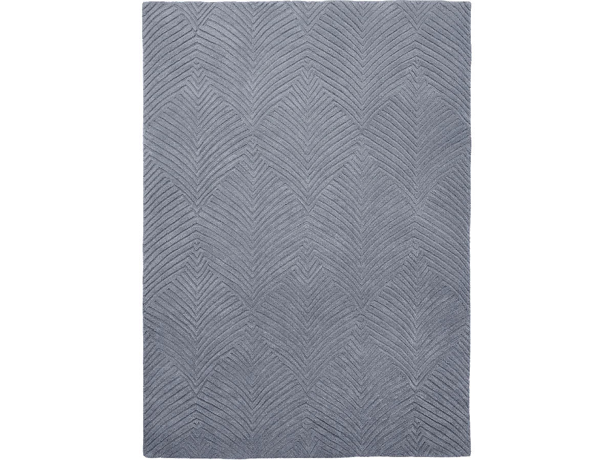 tapis salon 200x280 fait à la main en laine bleu et gris rectangle motif faux uni