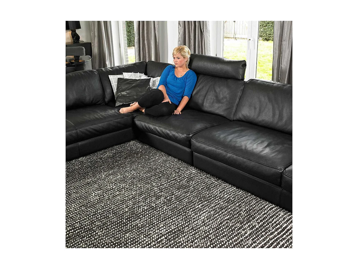 Tapis kilim 200x300 rectangle fait main en laine gris motif uni LOOK 603