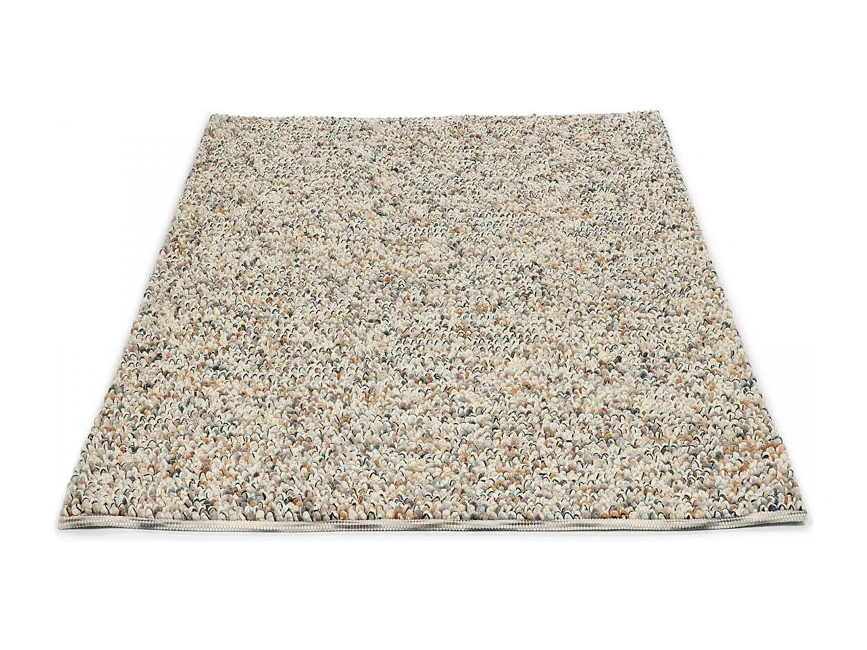 tapis entrée 140x200 tissé en laine beige et marron rectangle motif faux uni