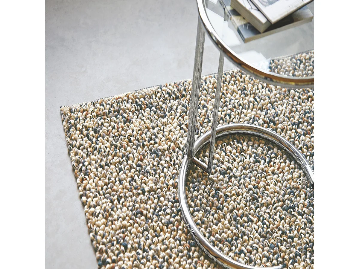 tappeto da ingresso 140x200 tessuto in lana beige e marrone con motivo rettangolare a finta tinta unita