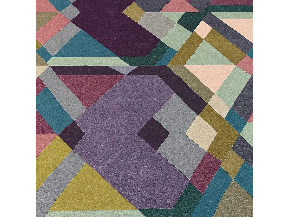 tapis chambre 170x240 fait à la main en laine violet et rose motif seventies