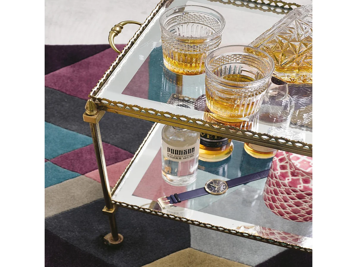 tapis chambre 170x240 fait à la main en laine violet et rose motif seventies