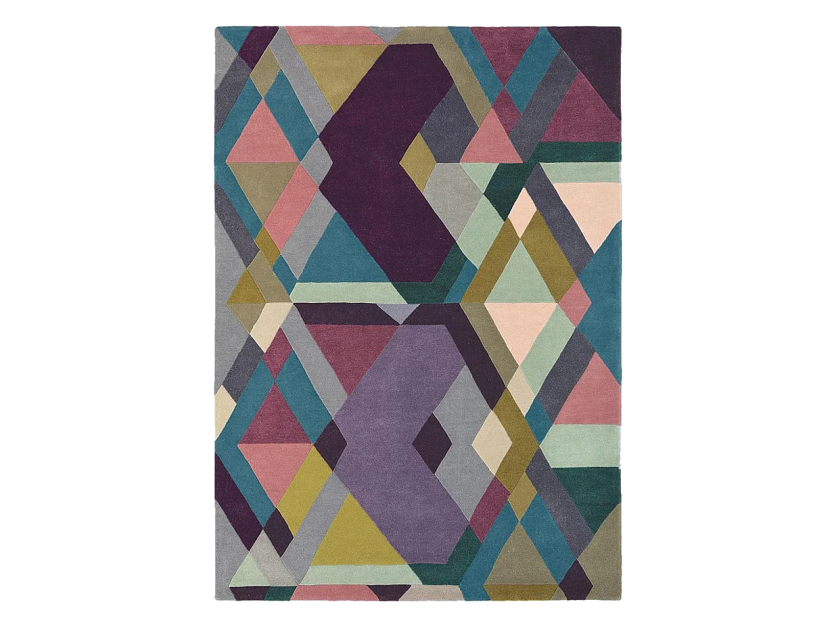 tapis chambre 170x240 fait à la main en laine violet et rose motif seventies