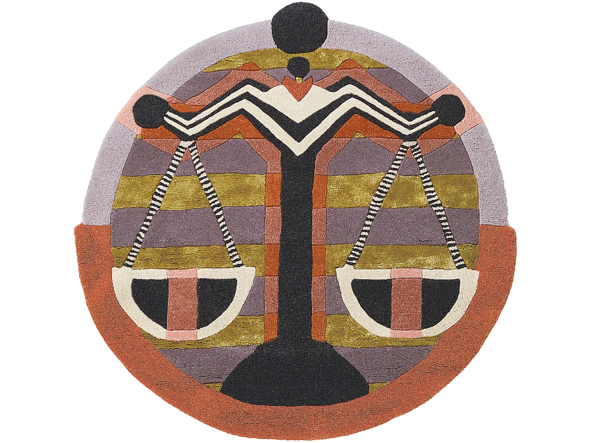 tapis open space 200x200 fait à la main en laine multicolore motif fresque