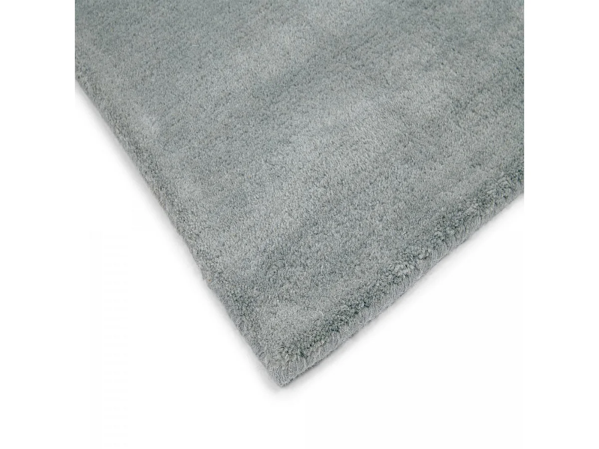 tapis salle à manger 250x350 fait à la main en laine bleu et gris motif seventies