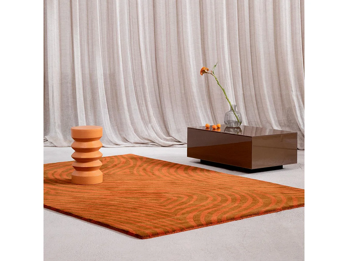 tapis grand salon 250x350 fait main en laine orange rectangle motif abstrait