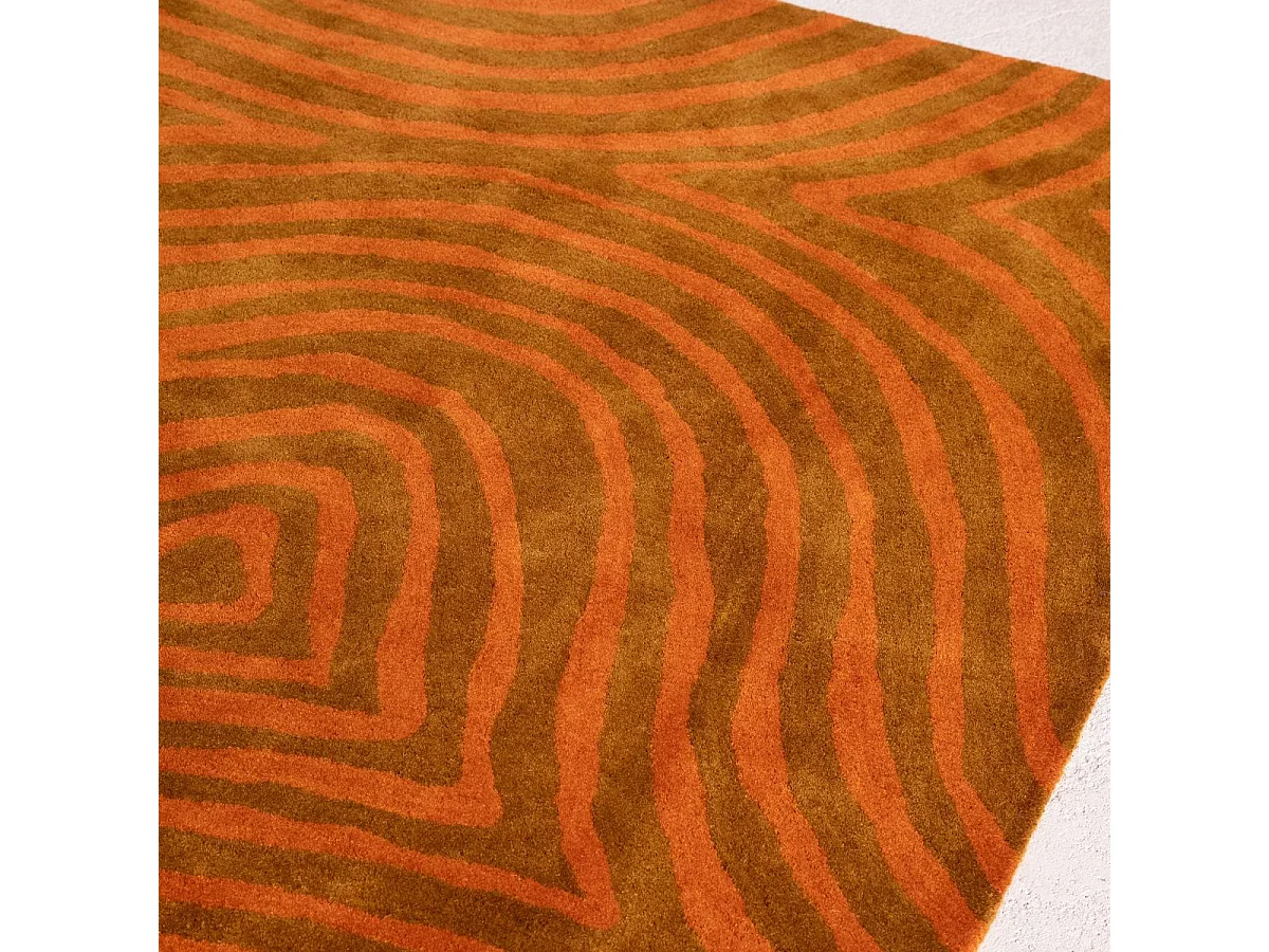tapis grand salon 250x350 fait main en laine orange rectangle motif abstrait