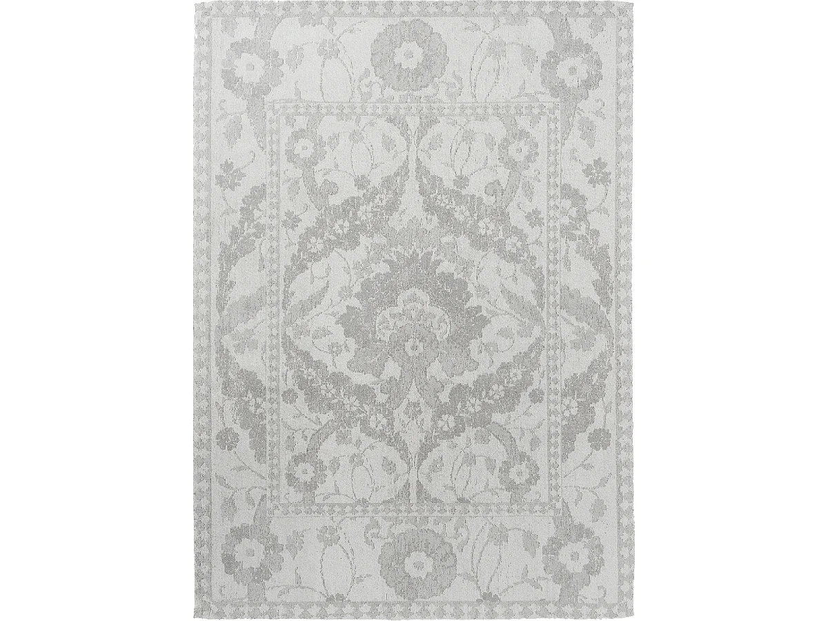 tapis grand salon 200x280 fait main en coton gris acier rectangle motif floral