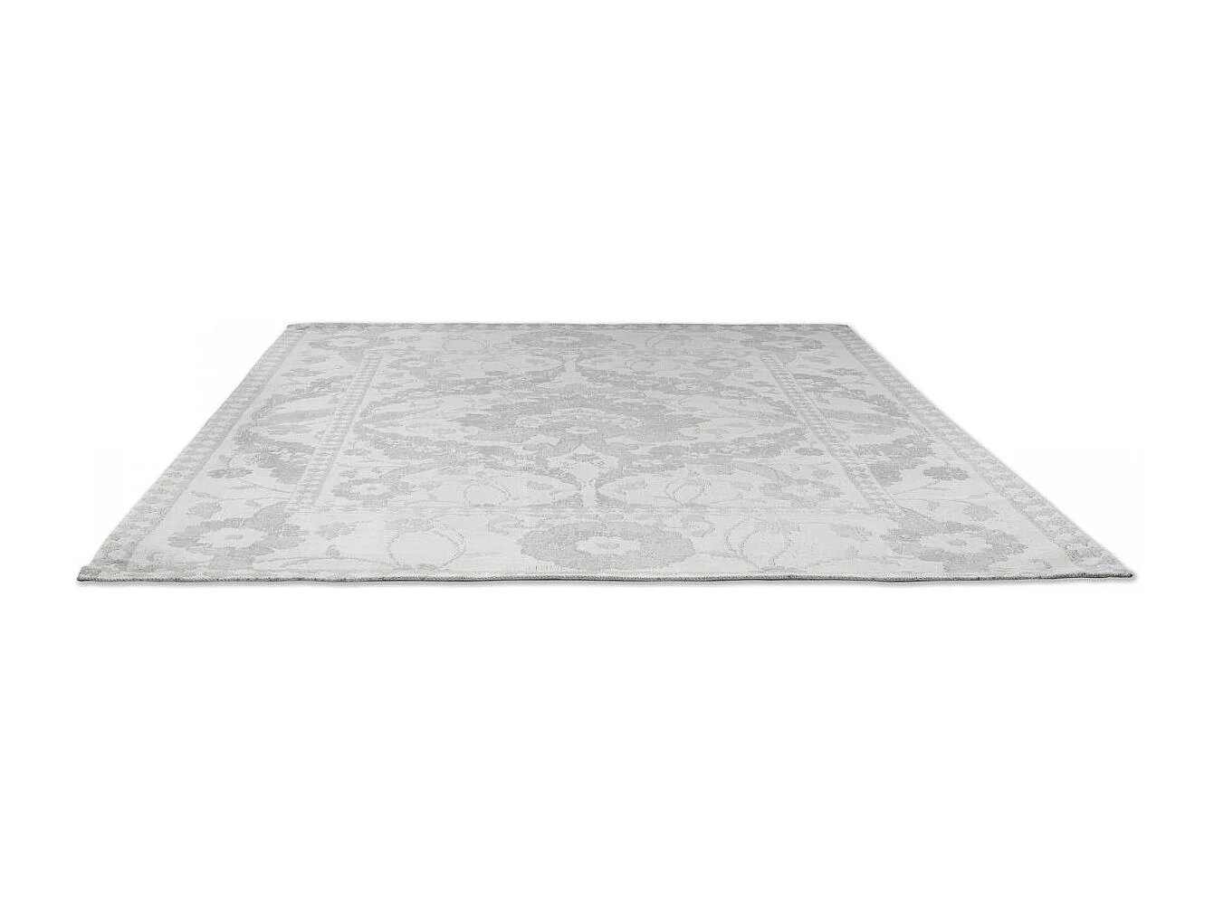 tappeto da soggiorno ampio 200x280 realizzato a mano in cotone grigio acciaio con motivo floreale rettangolare