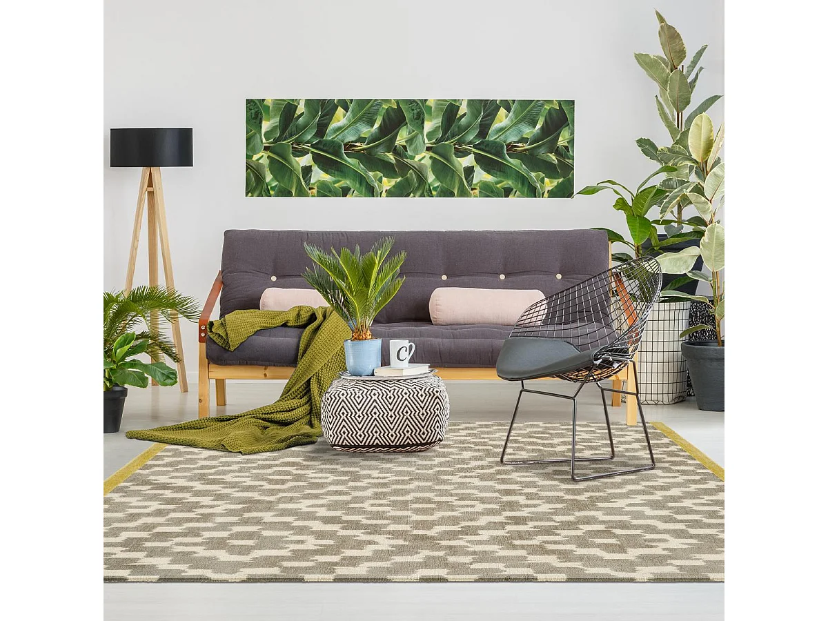 tapis grand salon 250x350 fait à la main en laine gris et crème motif scandinave