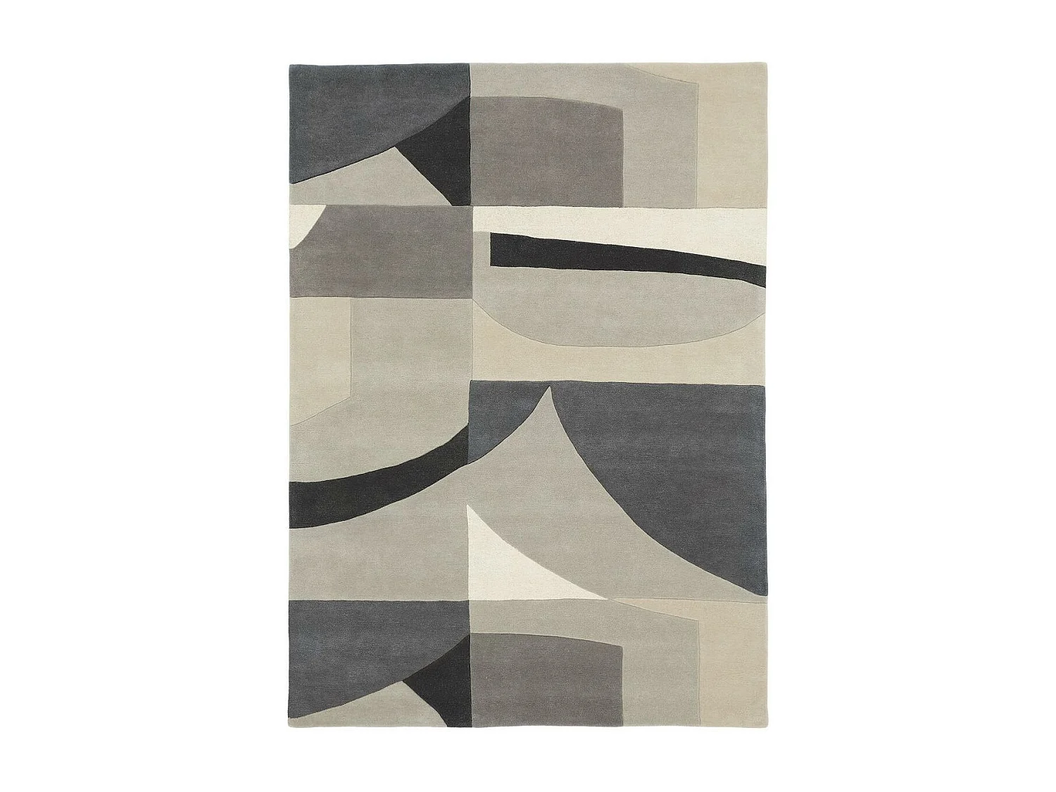 tapis grand salon 250x350 fait à la main en laine gris motif géométrique