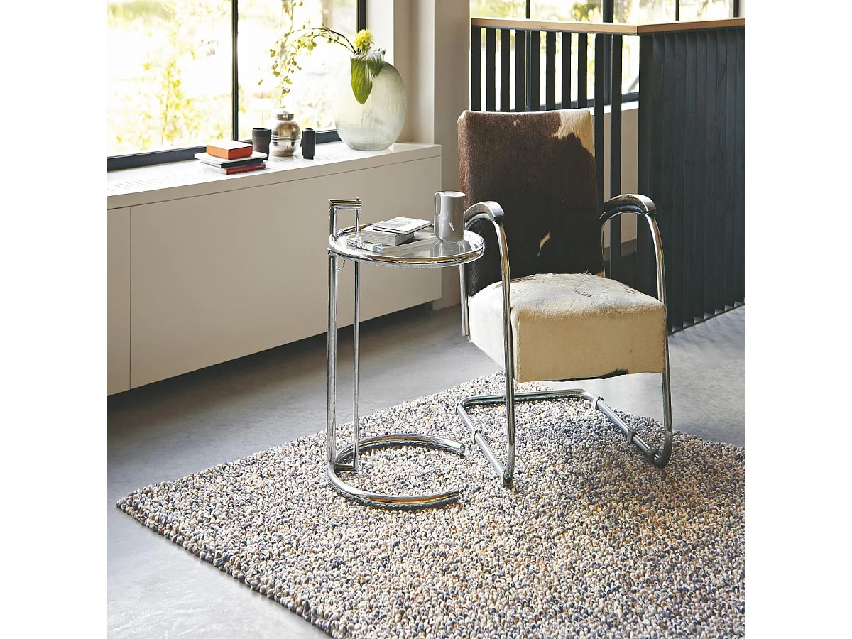 tapis chambre 170x240 tissé en laine beige et marron rectangle motif faux uni